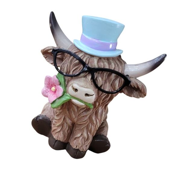 2025 Hobby Lobby Easter Spring Highland Cows Set of 2 Resin Figurines NEW - Picture 2 of 7